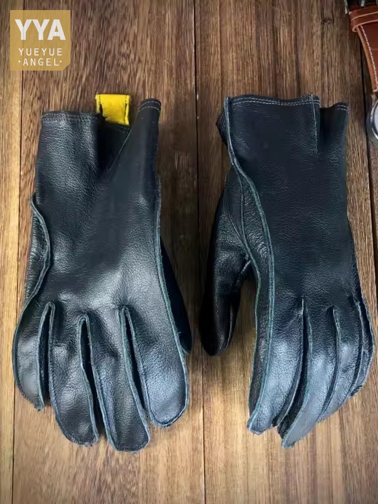 Horse Riding Glove - Vintage Men Motorcycle Riding Cowhide Genuine